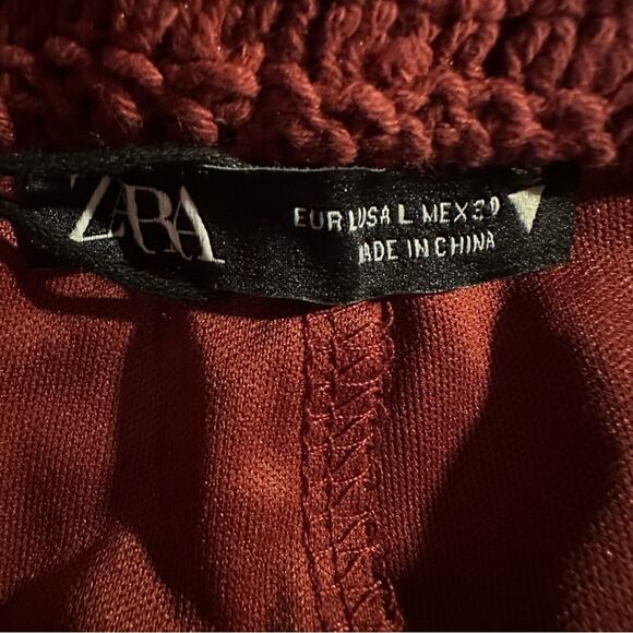 Zara Burgundy Maroon Crochet High Rise Shorts NWT LARGE Summer Elastic Pull On - Picture 9 of 14